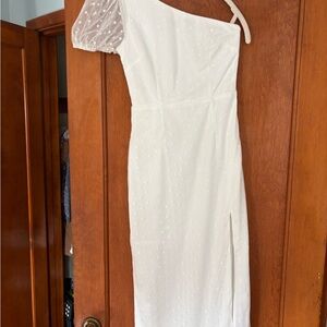 Lulu's White One-Shoulder Dress with Polka Dots